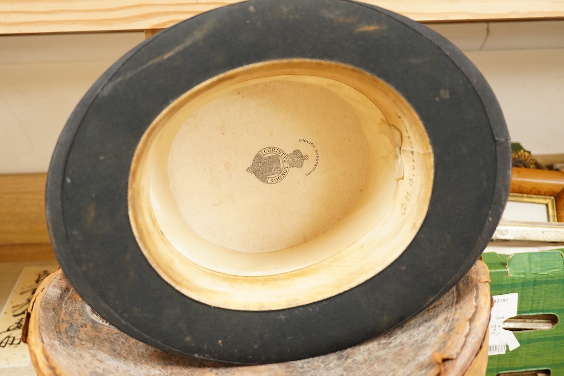 A cased Christys’ London black silk top hat, head-hole 20x16cm